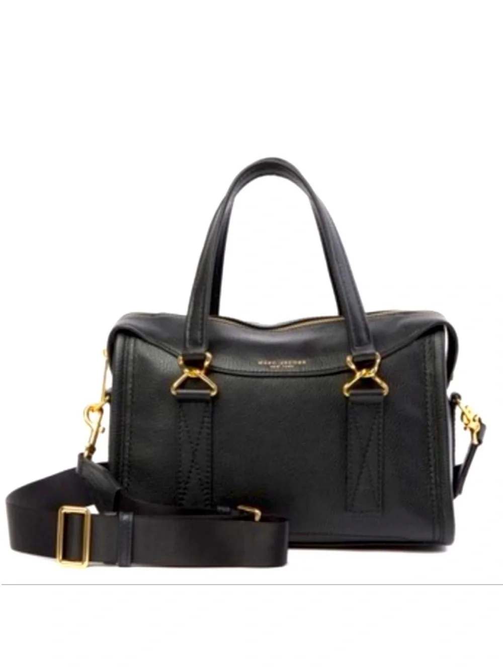 MARC JACOBS Wellington Black Pebbled Leather Satchel Crossbody Gold Hardware